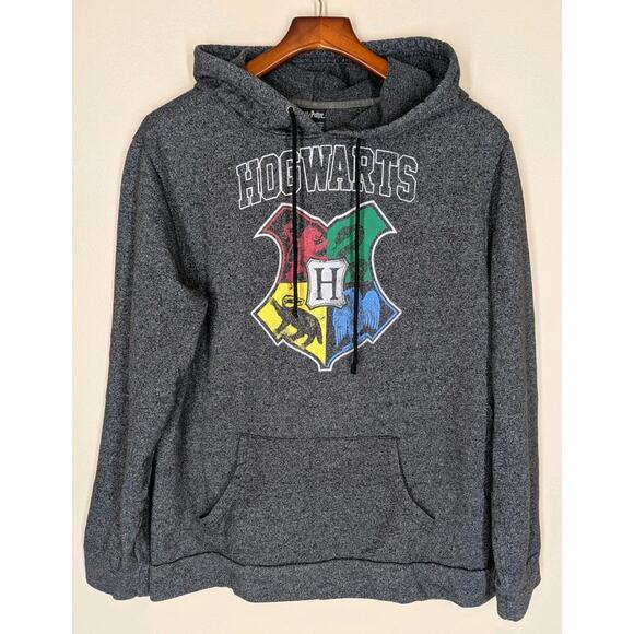 Harry Potter Hogwarts Adult Pullover Hoodie Sweatshirt Crest Logo Gray Sz Large - Picture 1 of 6